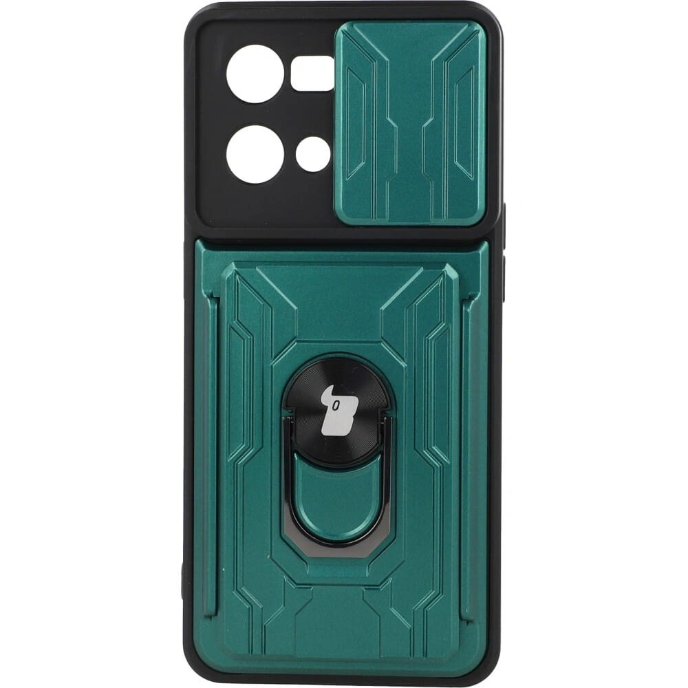 Etui Bizon Case Camshield Card Slot Ring do Oppo Reno 7 4G zielone