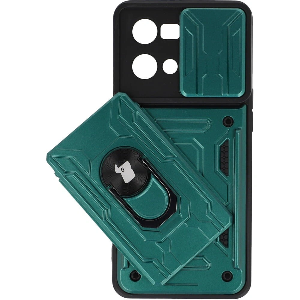 Etui Bizon Case Camshield Card Slot Ring do Oppo Reno 7 4G zielone