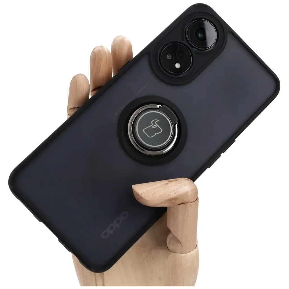 Etui z uchwytem na palec Bizon Case Hybrid Ring do Oppo Reno8 T przydymione z czarną ramką