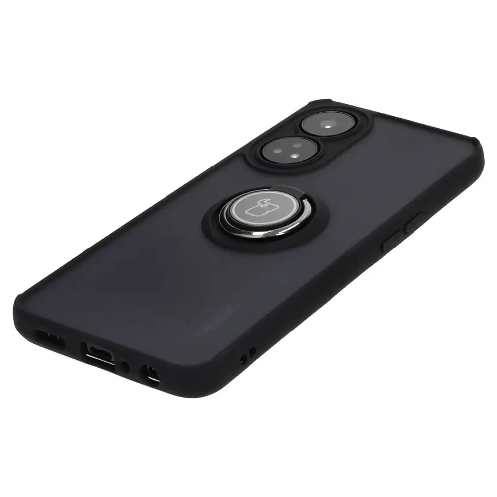 Etui z uchwytem na palec Bizon Case Hybrid Ring do Oppo Reno8 T przydymione z czarną ramką