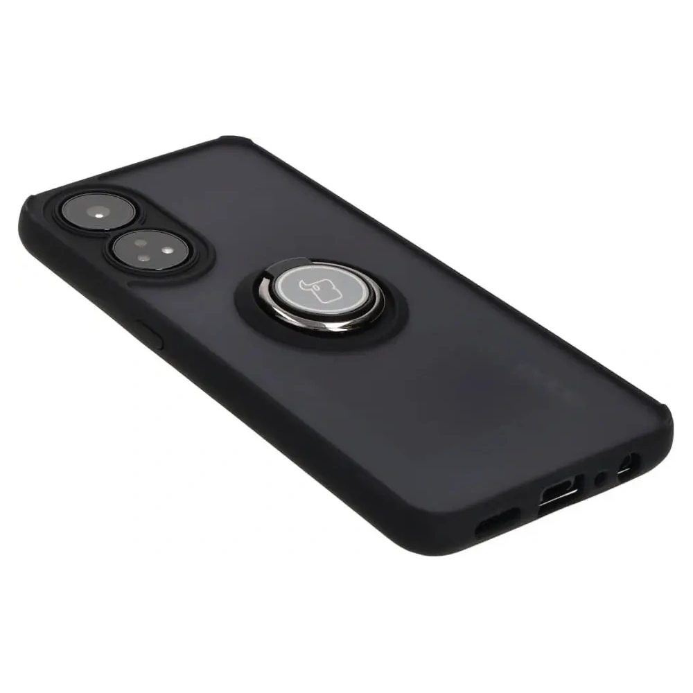 Etui z uchwytem na palec Bizon Case Hybrid Ring do Oppo Reno8 T przydymione z czarną ramką