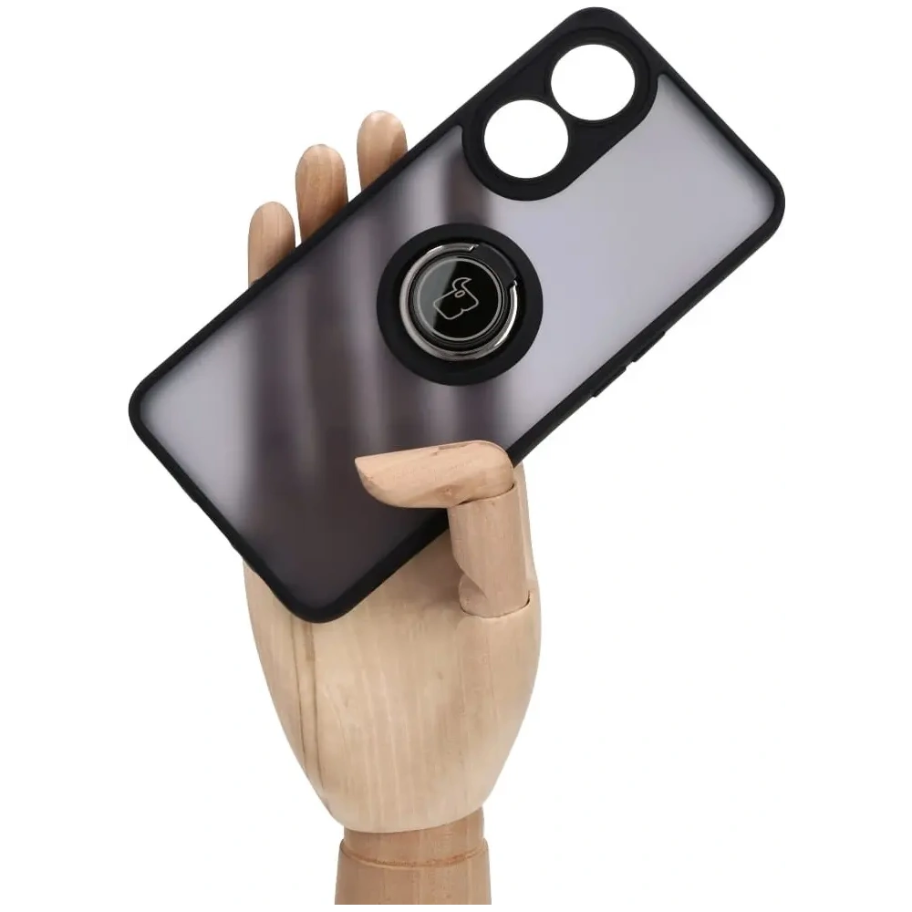 Etui z uchwytem na palec Bizon Case Hybrid Ring do Oppo Reno8 T przydymione z czarną ramką