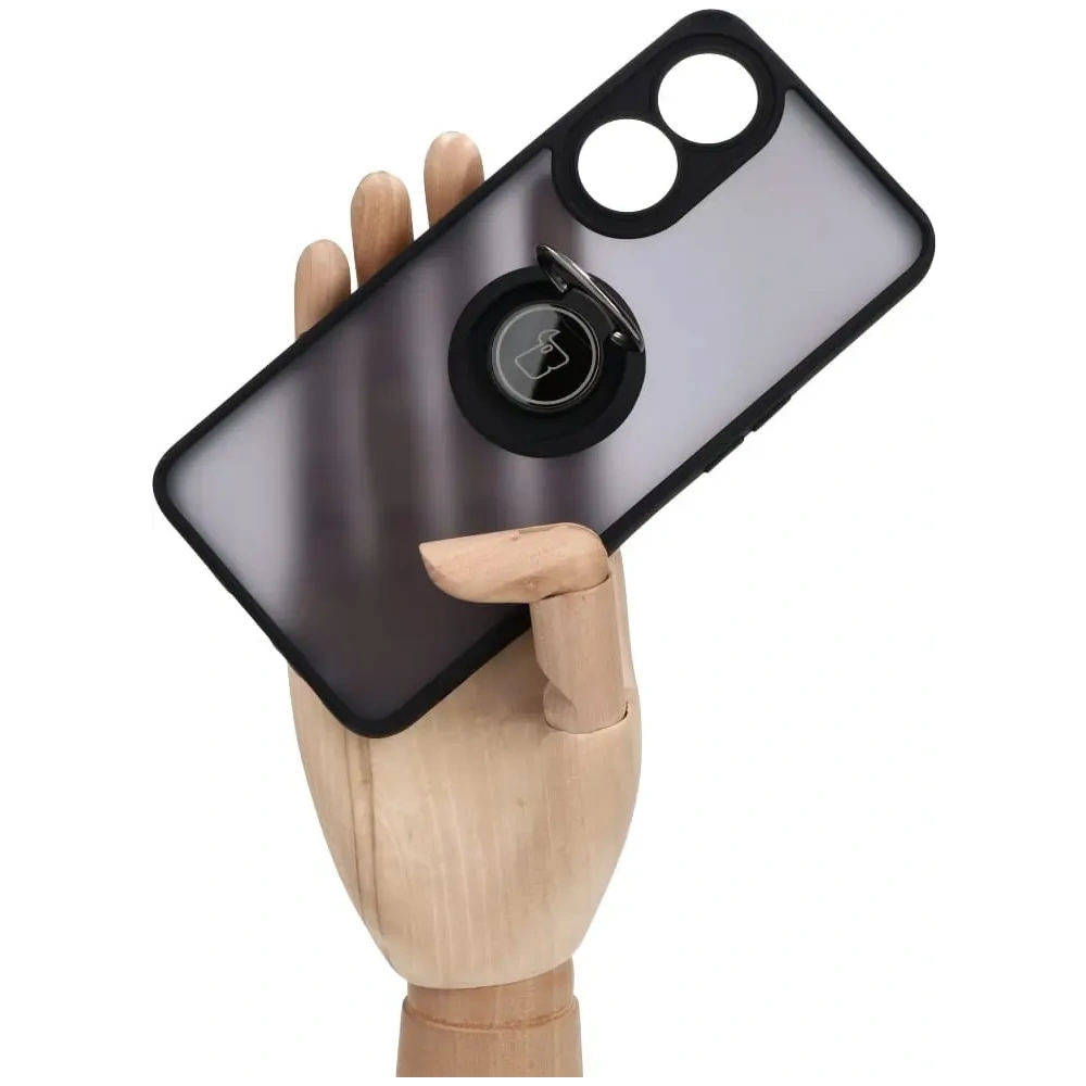 Etui z uchwytem na palec Bizon Case Hybrid Ring do Oppo Reno8 T przydymione z czarną ramką