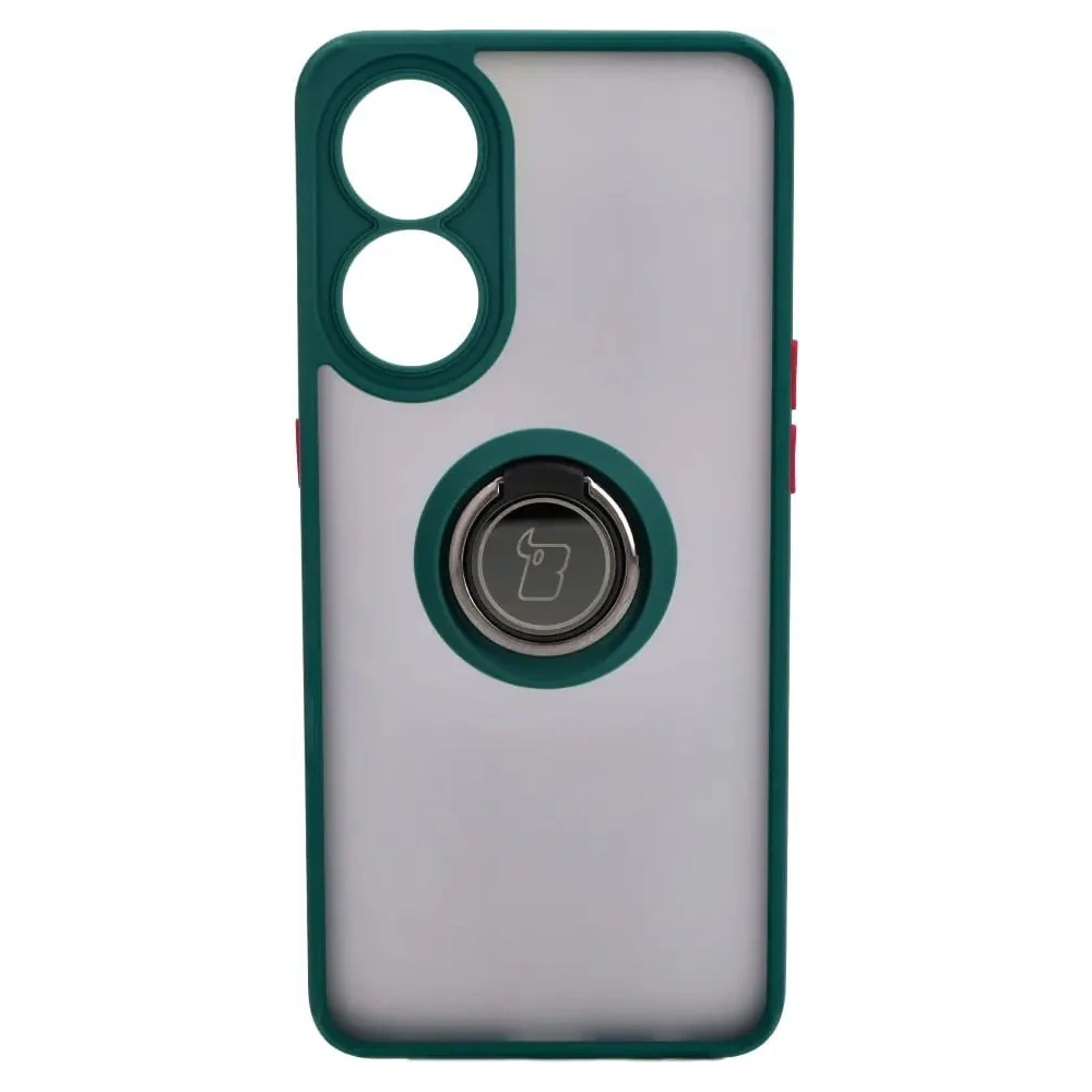 Etui z uchwytem na palec Bizon Case Hybrid Ring do Oppo Reno8 T przydymione z ciemnozieloną ramką