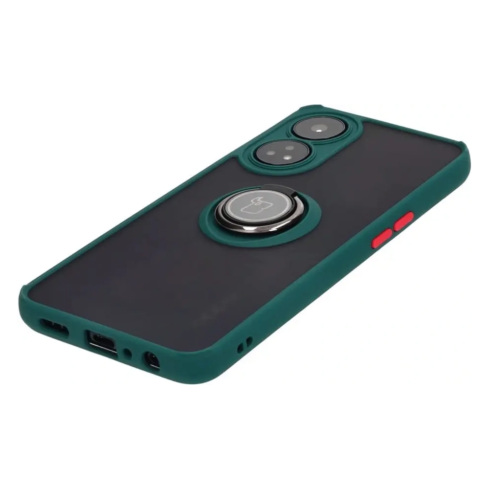 Etui z uchwytem na palec Bizon Case Hybrid Ring do Oppo Reno8 T przydymione z ciemnozieloną ramką