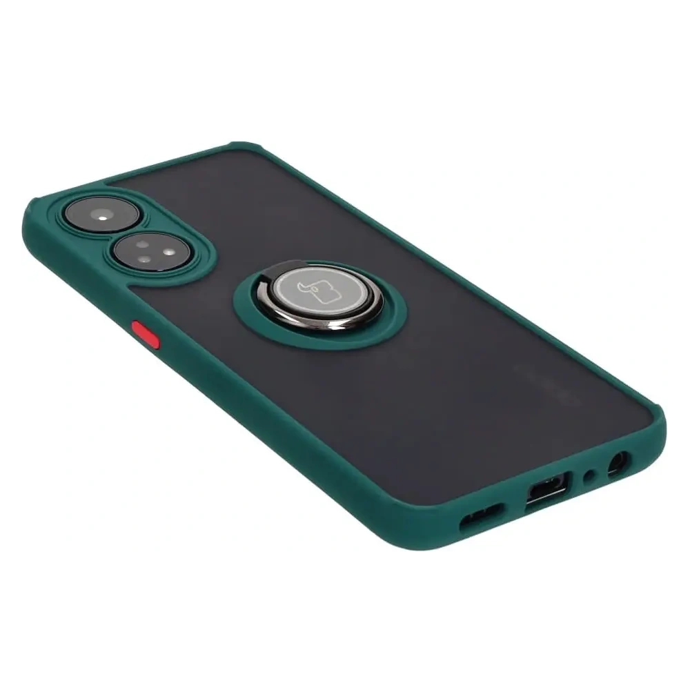 Etui z uchwytem na palec Bizon Case Hybrid Ring do Oppo Reno8 T przydymione z ciemnozieloną ramką