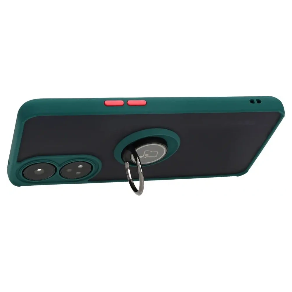 Etui z uchwytem na palec Bizon Case Hybrid Ring do Oppo Reno8 T przydymione z ciemnozieloną ramką