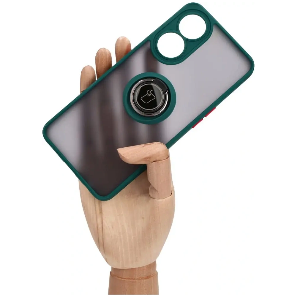 Etui z uchwytem na palec Bizon Case Hybrid Ring do Oppo Reno8 T przydymione z ciemnozieloną ramką