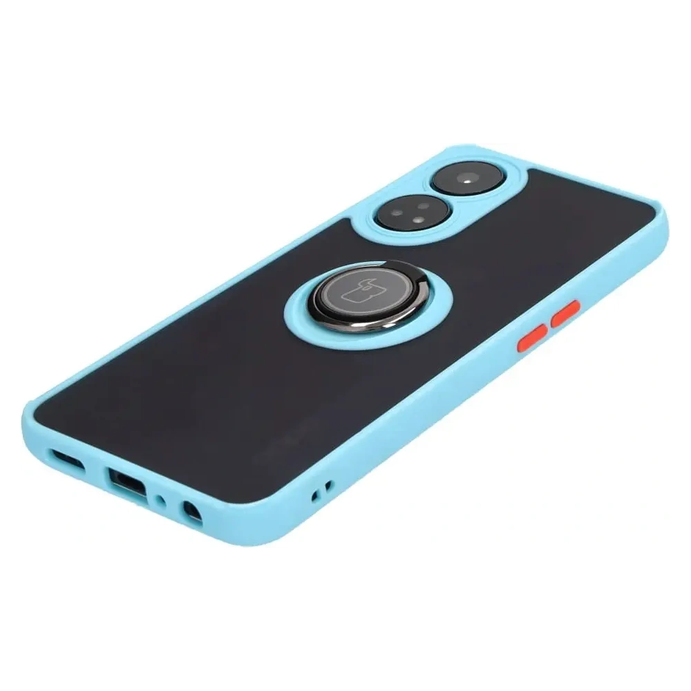 Etui z uchwytem na palec Bizon Case Hybrid Ring do Oppo Reno8 T przydymione z jasnoniebieską ramką