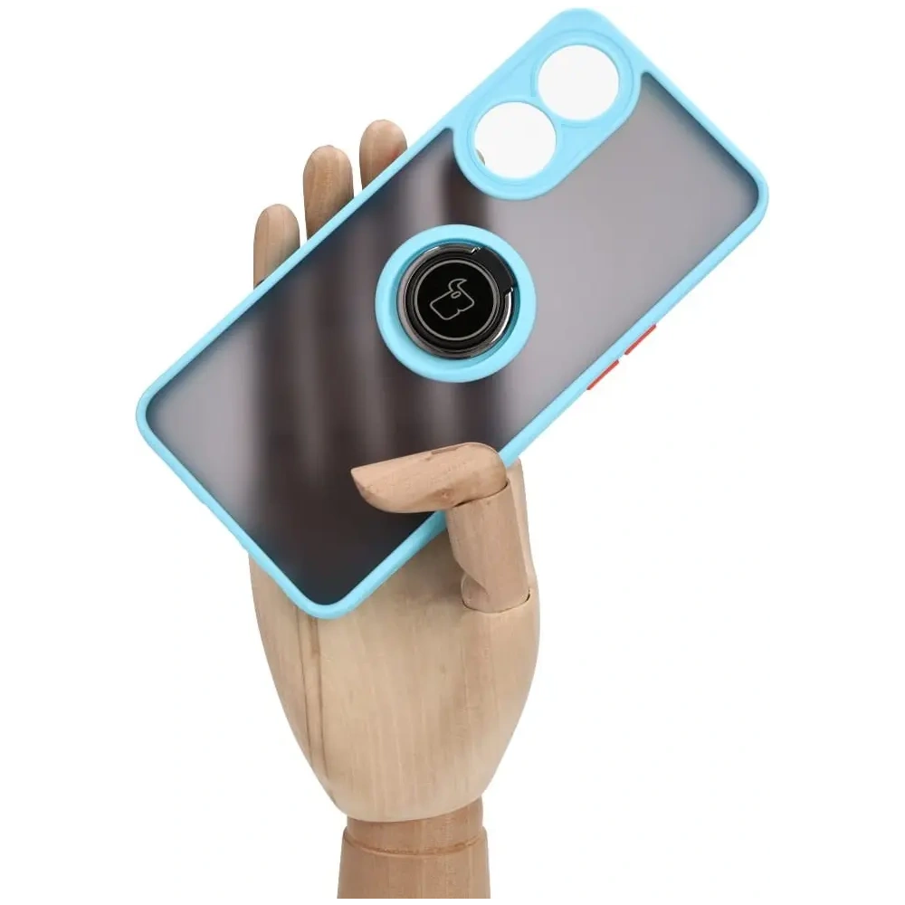 Etui z uchwytem na palec Bizon Case Hybrid Ring do Oppo Reno8 T przydymione z jasnoniebieską ramką