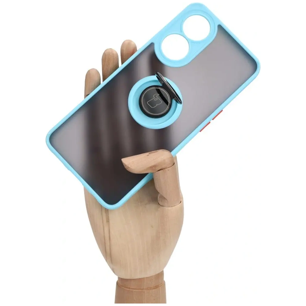 Etui z uchwytem na palec Bizon Case Hybrid Ring do Oppo Reno8 T przydymione z jasnoniebieską ramką