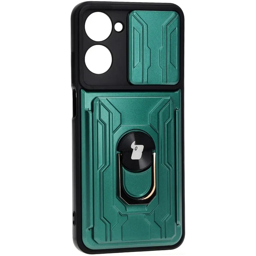 Etui Bizon Case Camshield Card Slot Ring do Realme 10 4G zielone