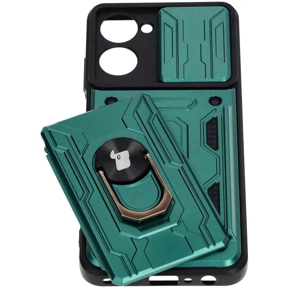 Etui Bizon Case Camshield Card Slot Ring do Realme 10 4G zielone