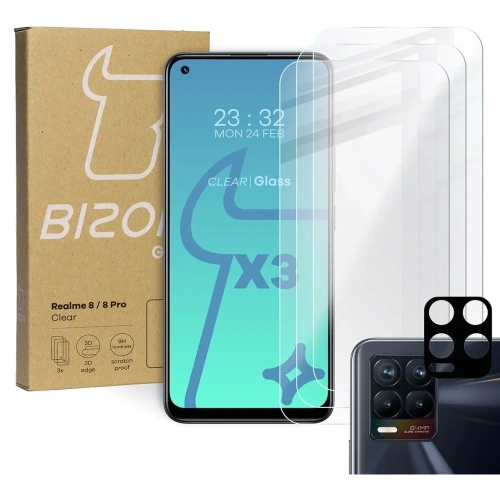 Kup Bizon Glass Clear edzett üveg - 3 db. + lencse üveg Realme 8 / 8 Pro - BIZ688 - {ean13} - Sklep Home Screen