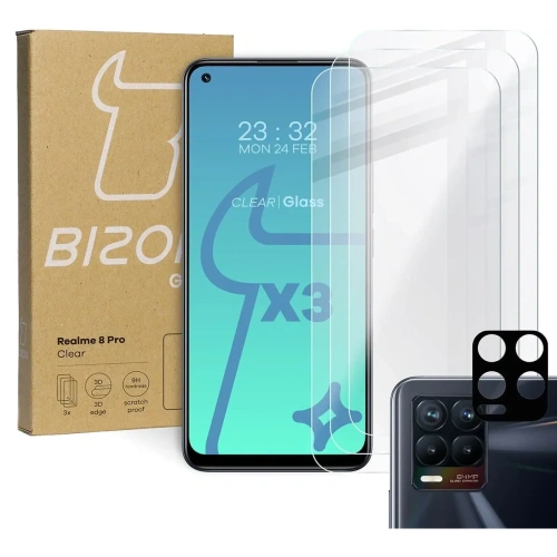 Kup Bizon Glass Clear edzett üveg - 3 db. + lencse üveg Realme 8 Pro-hoz - BIZ689 - {ean13} - Sklep Home Screen