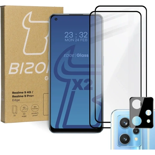 Kup Bizon Glass Edge gehärtetes Glas - [2 PACK] + Linsenschutz für Realme 9 4G / Realme 9 Pro+ schwarz - BIZ697 - {ean13} - Sklep Home Screen
