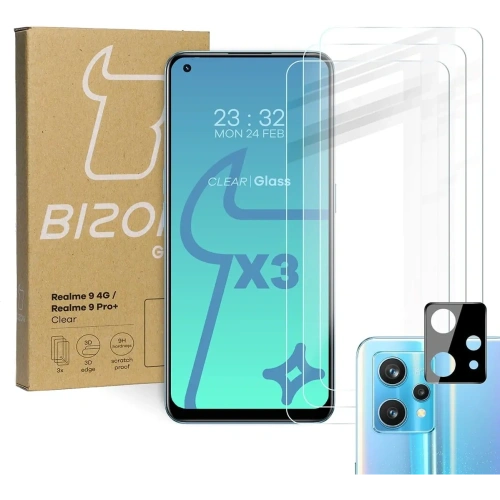 Kup Bizon Glass Clear edzett üveg - 3 db. + lencse üveg Realme 9 4G / Realme 9 Pro+ - BIZ700 - {ean13} - Sklep Home Screen