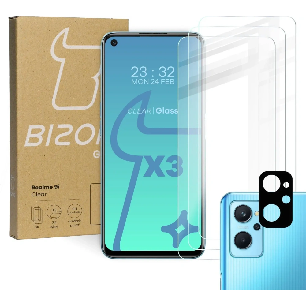 Szkło hartowane Bizon Glass Clear - 3 szt. + obiektyw Realme 9i