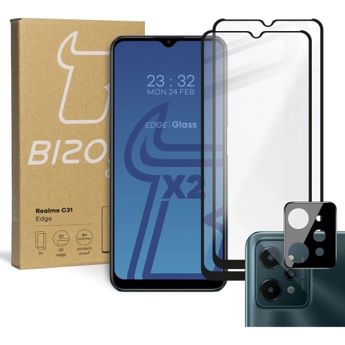 Kup Bizon Glass Edge gehärtetes Glas - [2 PACK] + Linsenschutz Realme C31 schwarz - BIZ714 - {ean13} - Sklep Home Screen