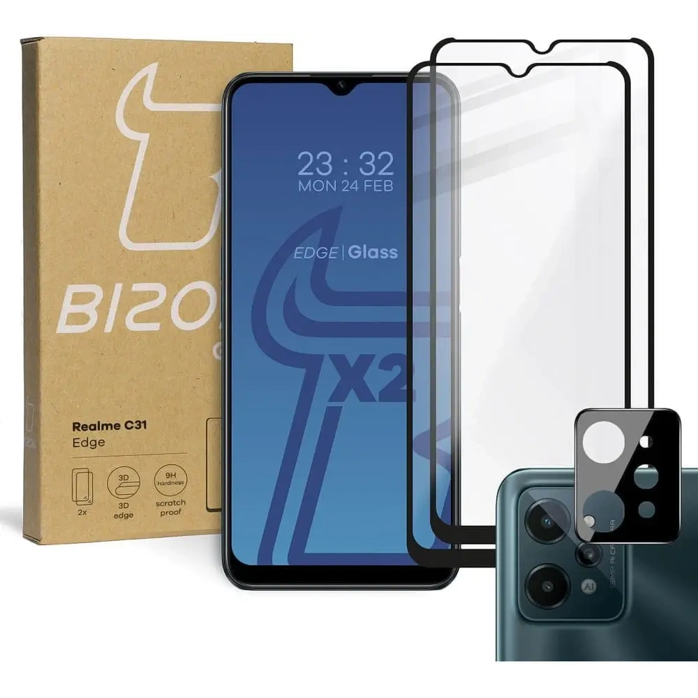 Szkło hartowane Bizon Glass Edge - [2 PACK] + ochrona na obiektyw Realme C31
