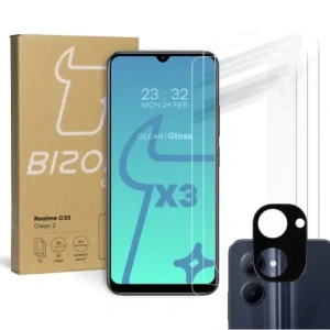 BIZON Clear 2 3x screen glass + camera glass Realme C33