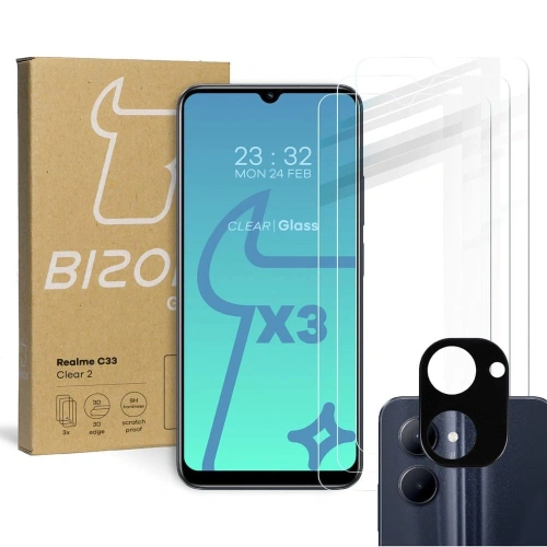 Buy BIZON Clear 2 3x screen glass + camera glass Realme C33 - BIZ724 - {ean13} - Home Screen Store Europe