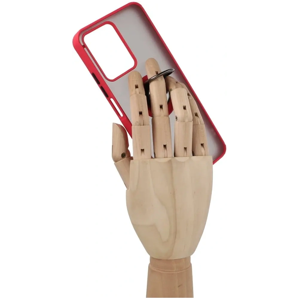 Etui z uchwytem na palec Bizon Case Hybrid Ring do Realme C33 / C30 / Narzo 50i Prime przydymione z czerwoną ramką