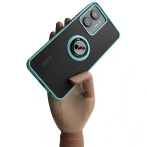 Kup Etui z uchwytem na palec Bizon Case Hybrid Ring do Realme C33 / C30 / Narzo 50i Prime przydymione z jasnoniebieską ramką - BIZ727 - {ean13} - Sklep Home Screen