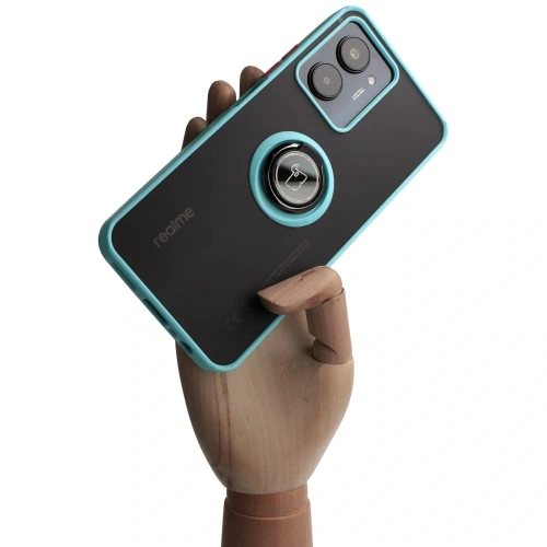 Kup Etui z uchwytem na palec Bizon Case Hybrid Ring do Realme C33 / C30 / Narzo 50i Prime przydymione z jasnoniebieską ramką - BIZ727 - {ean13} - Sklep Home Screen