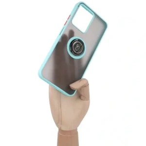 Kup Etui z uchwytem na palec Bizon Case Hybrid Ring do Realme C33 / C30 / Narzo 50i Prime przydymione z jasnoniebieską ramką - BIZ727 - {ean13} - Sklep Home Screen