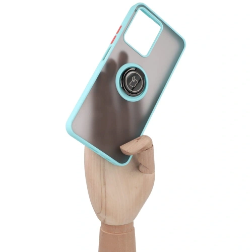 Kup Etui z uchwytem na palec Bizon Case Hybrid Ring do Realme C33 / C30 / Narzo 50i Prime przydymione z jasnoniebieską ramką - BIZ727 - {ean13} - Sklep Home Screen