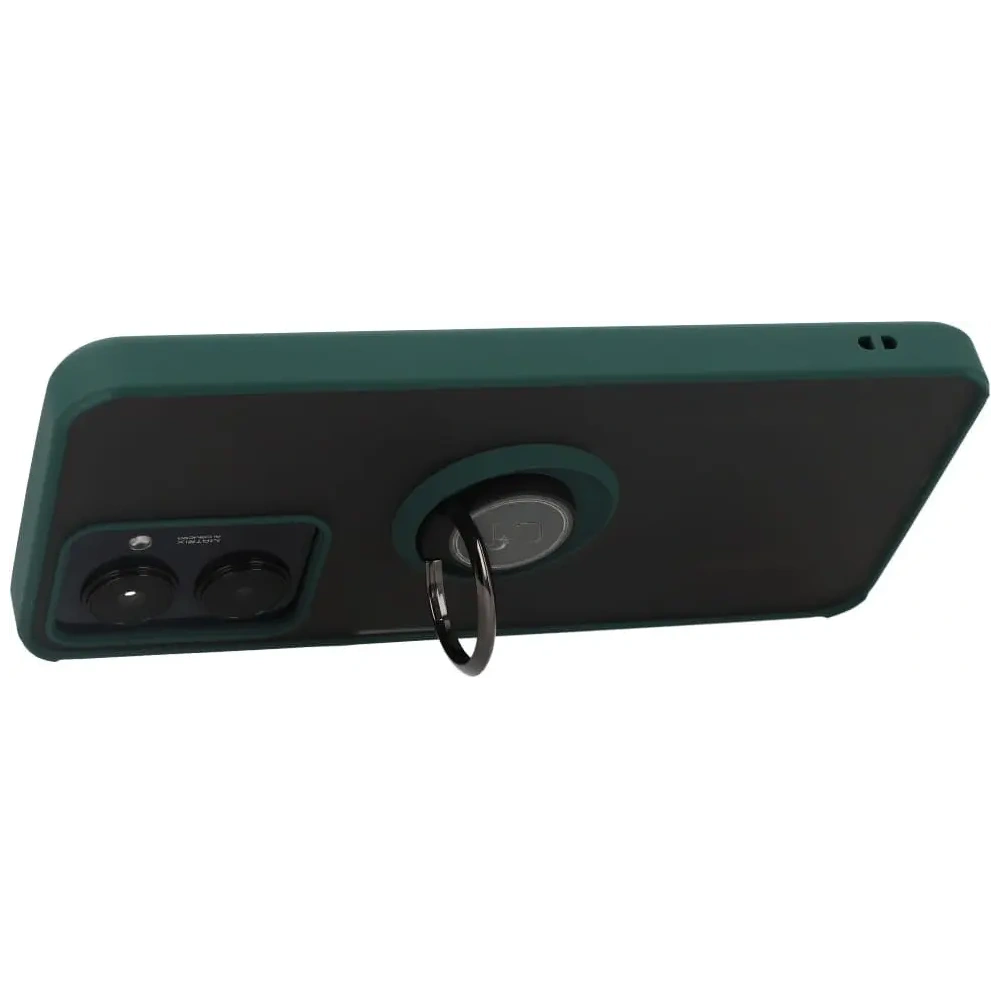 Etui z uchwytem na palec Bizon Case Hybrid Ring do Realme C33 / C30 / Narzo 50i Prime przydymione z ciemnozieloną ramką