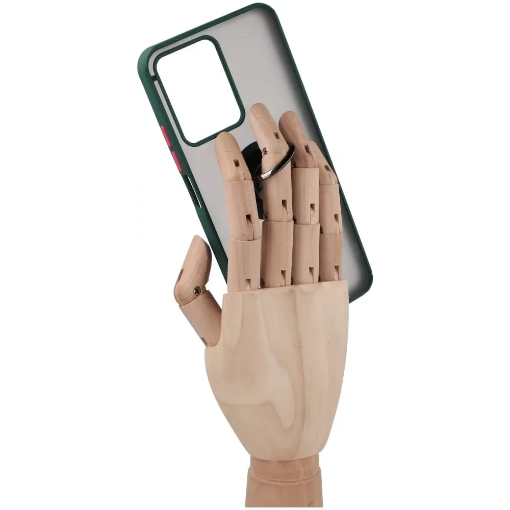 Etui z uchwytem na palec Bizon Case Hybrid Ring do Realme C33 / C30 / Narzo 50i Prime przydymione z ciemnozieloną ramką