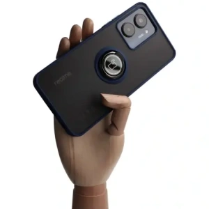 Kup Bizon Case Hybrid Ring Realme C33 / C30 / Narzo 50i Prime fumuriu cu un cadru albastru marin. - BIZ729 - {ean13} - Sklep Home Screen