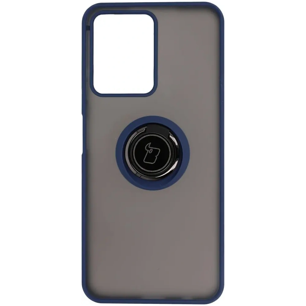 Etui z uchwytem na palec Bizon Case Hybrid Ring do Realme C33 / C30 / Narzo 50i Prime przydymione z granatową ramką