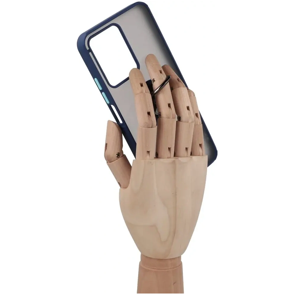 Etui z uchwytem na palec Bizon Case Hybrid Ring do Realme C33 / C30 / Narzo 50i Prime przydymione z granatową ramką