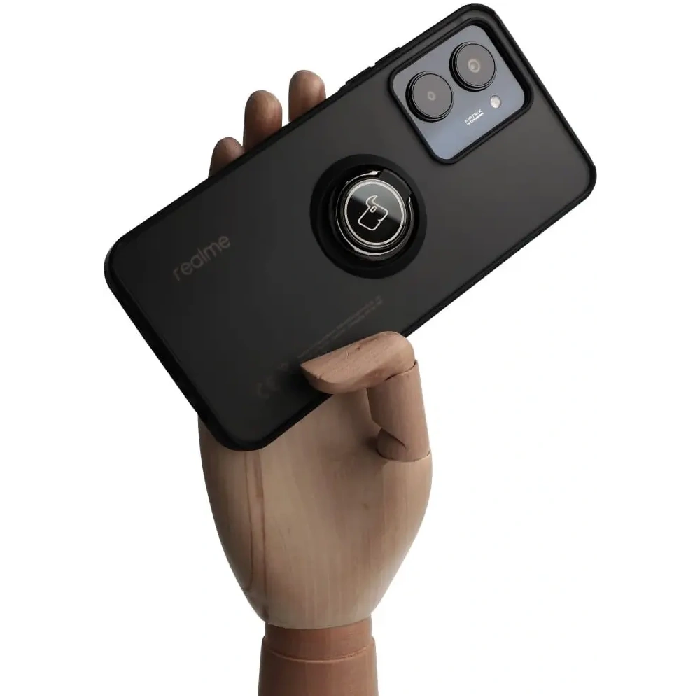 Etui z uchwytem na palec Bizon Case Hybrid Ring do Realme C33 / C30 / Narzo 50i Prime przydymione z czarną ramką