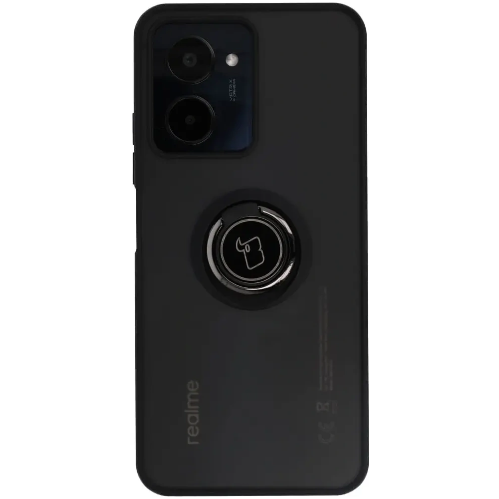 Etui z uchwytem na palec Bizon Case Hybrid Ring do Realme C33 / C30 / Narzo 50i Prime przydymione z czarną ramką