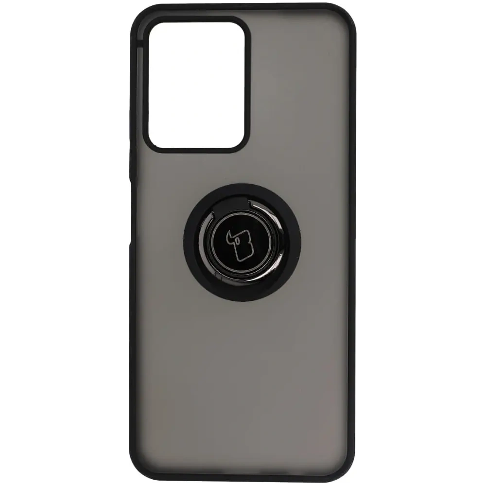 Etui z uchwytem na palec Bizon Case Hybrid Ring do Realme C33 / C30 / Narzo 50i Prime przydymione z czarną ramką