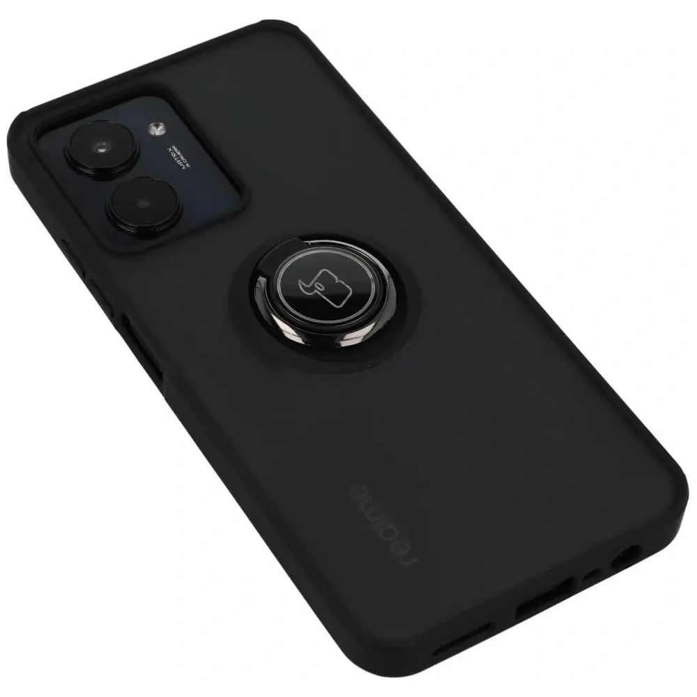 Etui z uchwytem na palec Bizon Case Hybrid Ring do Realme C33 / C30 / Narzo 50i Prime przydymione z czarną ramką