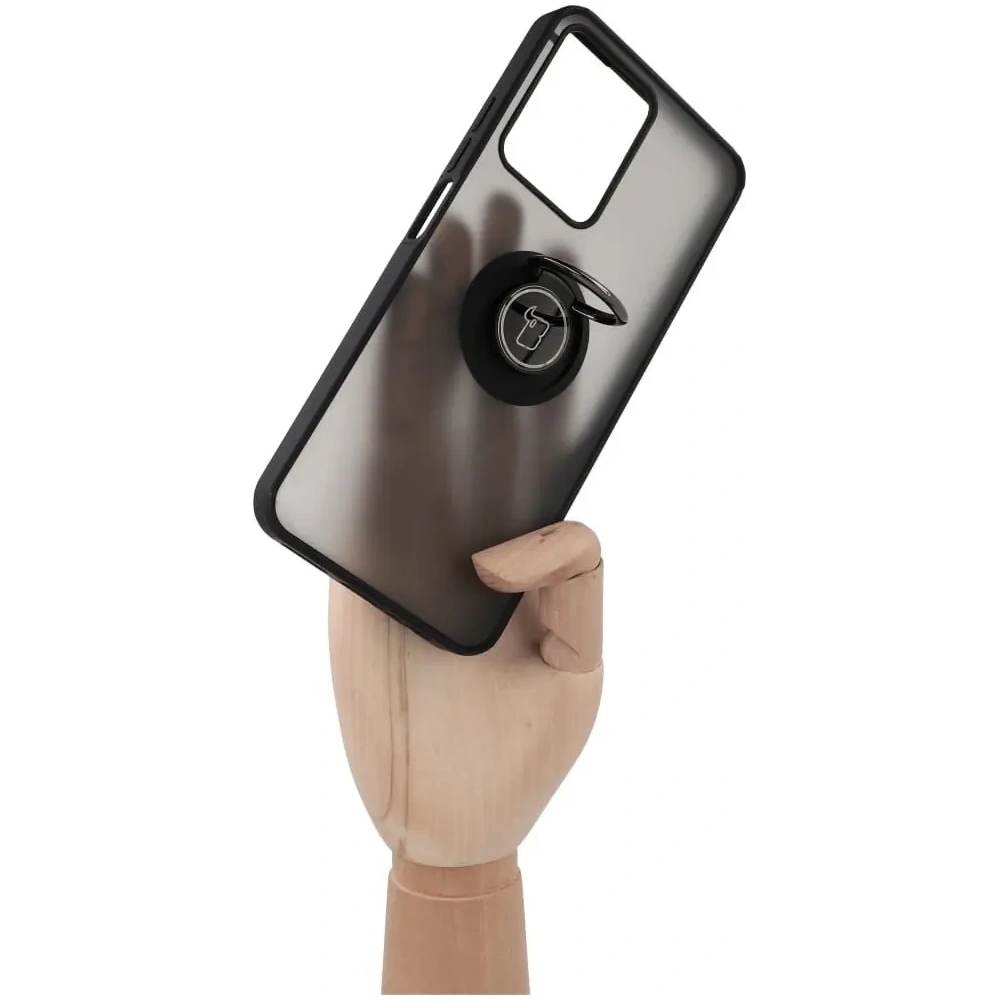 Etui z uchwytem na palec Bizon Case Hybrid Ring do Realme C33 / C30 / Narzo 50i Prime przydymione z czarną ramką
