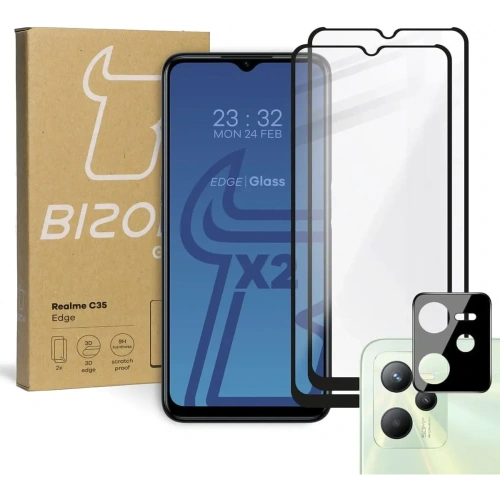 Kup Bizon Glass Edge edzett üveg - [2 PACK] + lencsevédelem Realme C35 fekete - BIZ734 - {ean13} - Sklep Home Screen