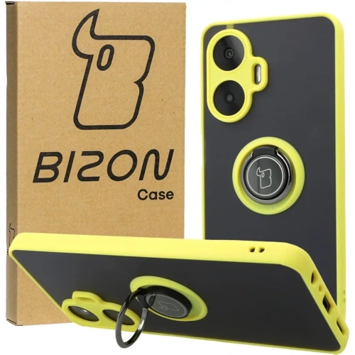 Kup Etui z uchwytem na palec Bizon Case Hybrid Ring do Realme C55 przydymione z żółtą ramką - BIZ738 - {ean13} - Sklep Home Screen