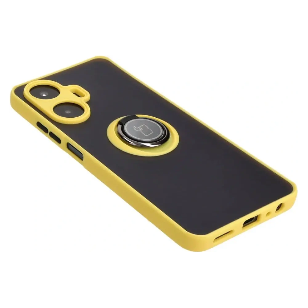 Etui z uchwytem na palec Bizon Case Hybrid Ring do Realme C55 przydymione z żółtą ramką