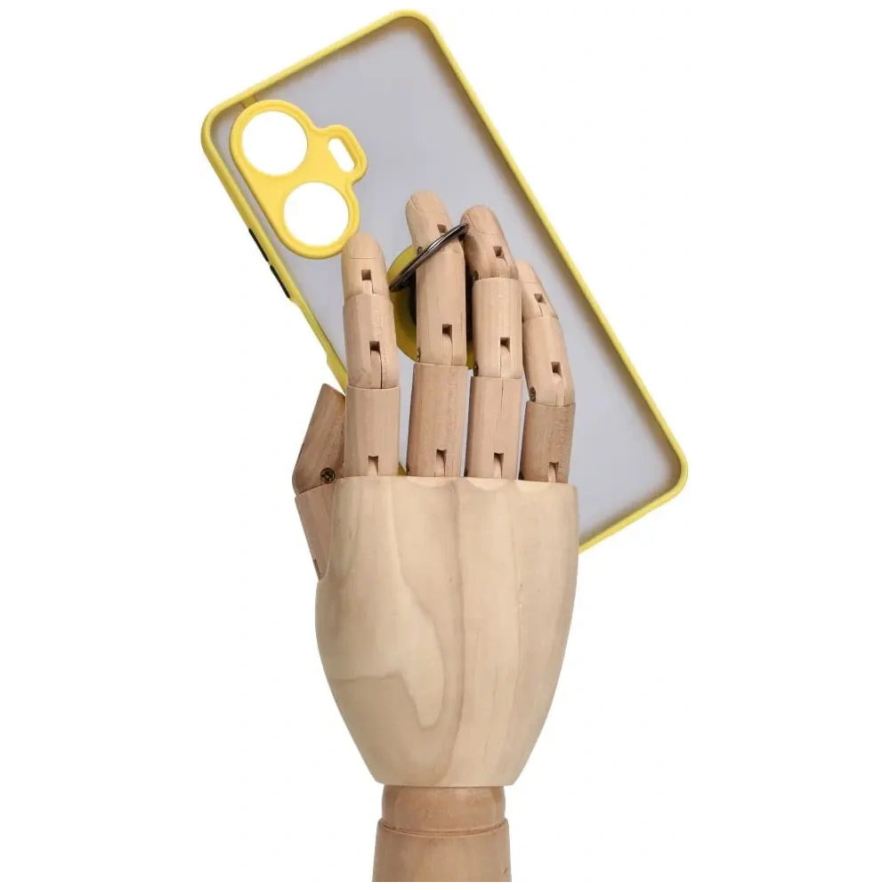 Etui z uchwytem na palec Bizon Case Hybrid Ring do Realme C55 przydymione z żółtą ramką