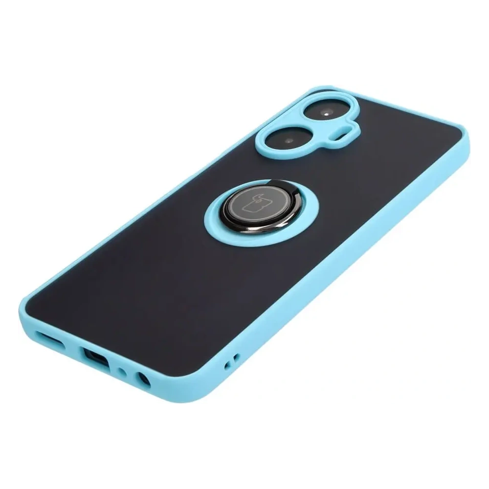Etui z uchwytem na palec Bizon Case Hybrid Ring do Realme C55 przydymione z jasnoniebieską ramką