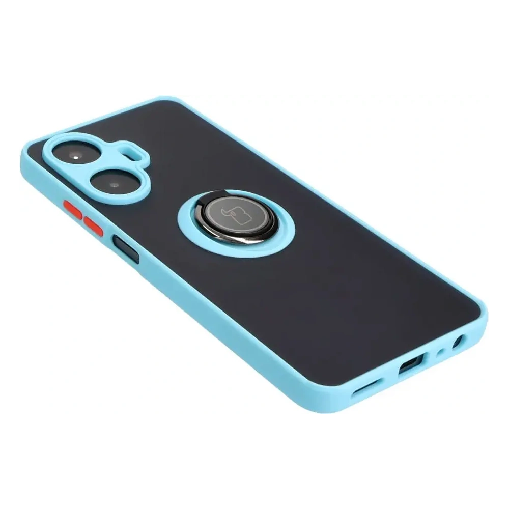Etui z uchwytem na palec Bizon Case Hybrid Ring do Realme C55 przydymione z jasnoniebieską ramką