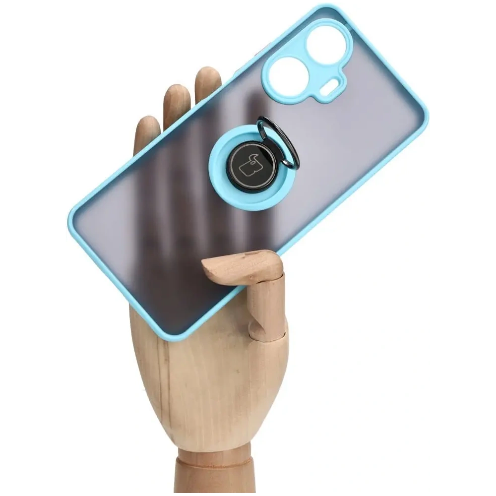 Etui z uchwytem na palec Bizon Case Hybrid Ring do Realme C55 przydymione z jasnoniebieską ramką