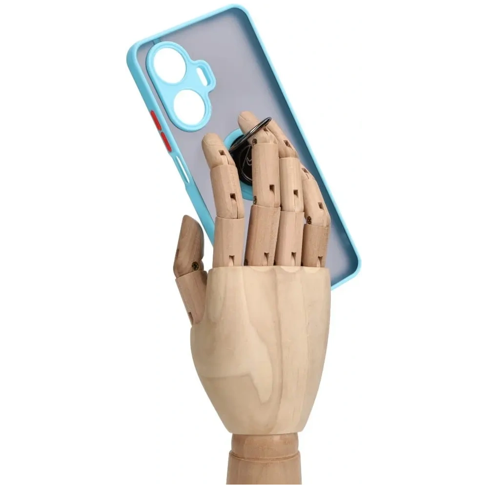 Etui z uchwytem na palec Bizon Case Hybrid Ring do Realme C55 przydymione z jasnoniebieską ramką