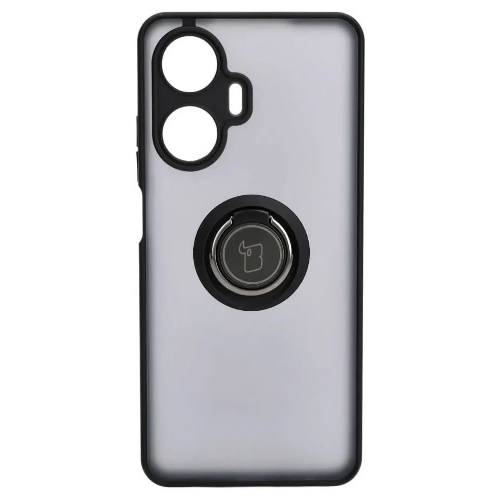 Etui z uchwytem na palec Bizon Case Hybrid Ring do Realme C55 przydymione z czarną ramką